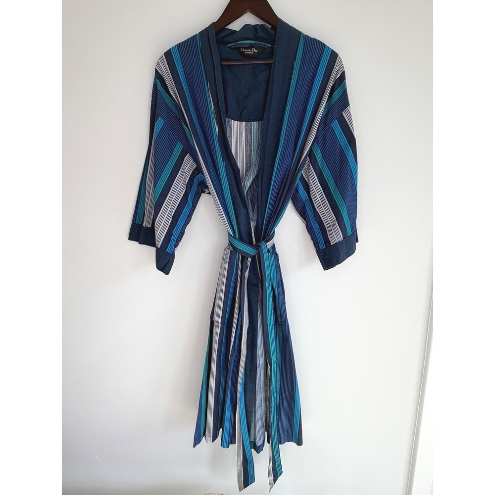 Christian Dior Monsieur Striped 100% Cotton Robe Vintage Mens OS Luxury Retro